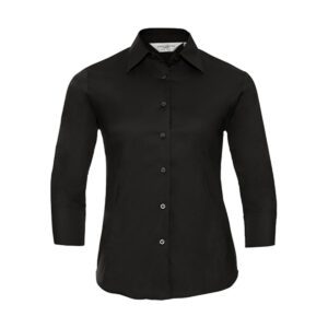 Russell Ladies Þ Sleeve Fitted Stretch Shirt Black XXL